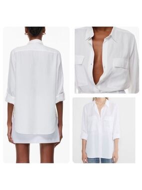 Aritzia Babaton White Utility Button Down
Shirt Blouse Roll Up Sleeve Size XS